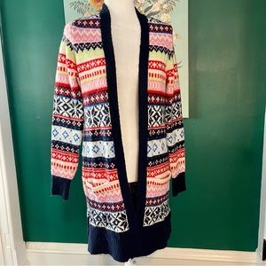 OLD NAVY BRIGHT MULTICOLORED FAIR ISLE OPEN FRONT CARDIGAN SWEATER MEDIUM